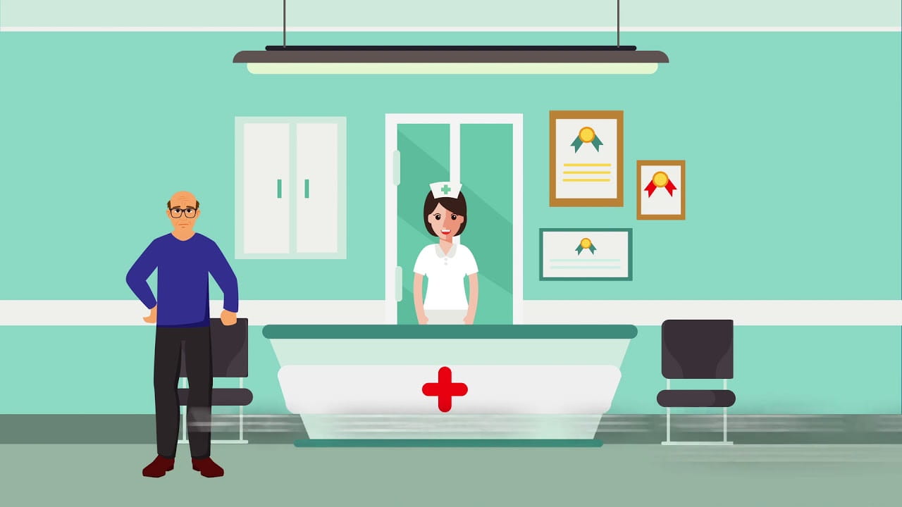 Cartoon of a patient and nurse in an exam room